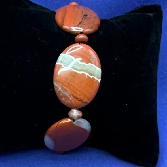 Genuine Red Jasper Stretch Bracelet Large Polished Jasper Stones - Picture 8 of 12